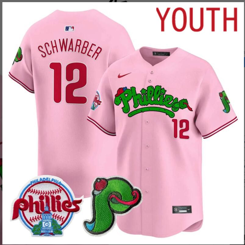 Youth  Philadelphia Phillies #12 Schwarber pink Limited 2024 MLB Nike jersey->youth nfl jersey->Youth Jersey